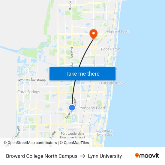 Broward College North Campus to Lynn University map