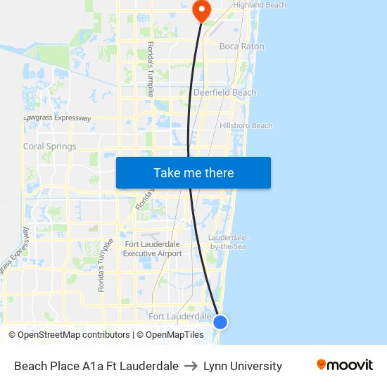 Beach Place A1a Ft Lauderdale to Lynn University map
