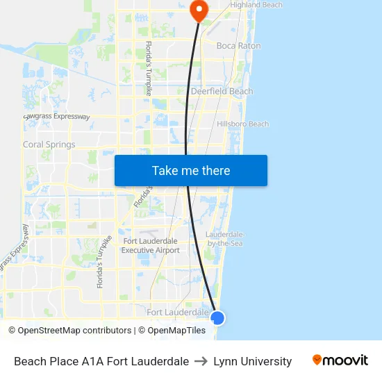 Beach Place A1A Fort Lauderdale to Lynn University map