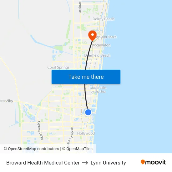 Broward Health Medical Center to Lynn University map