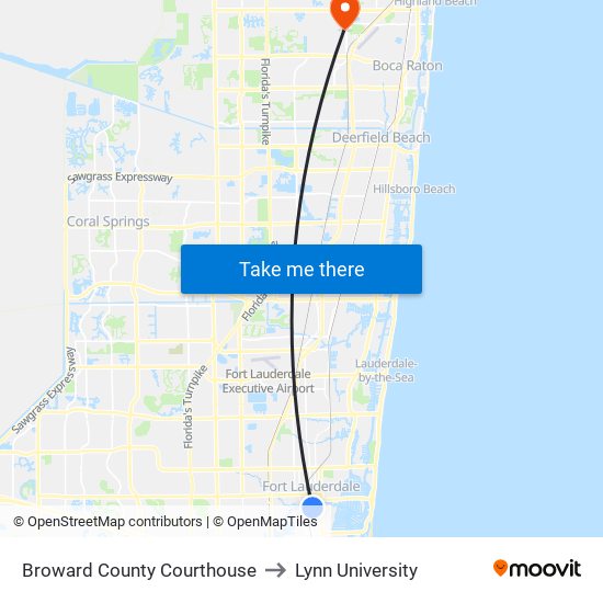 Broward County Courthouse to Lynn University map