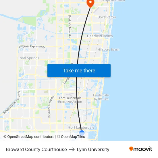 Broward County Courthouse to Lynn University map