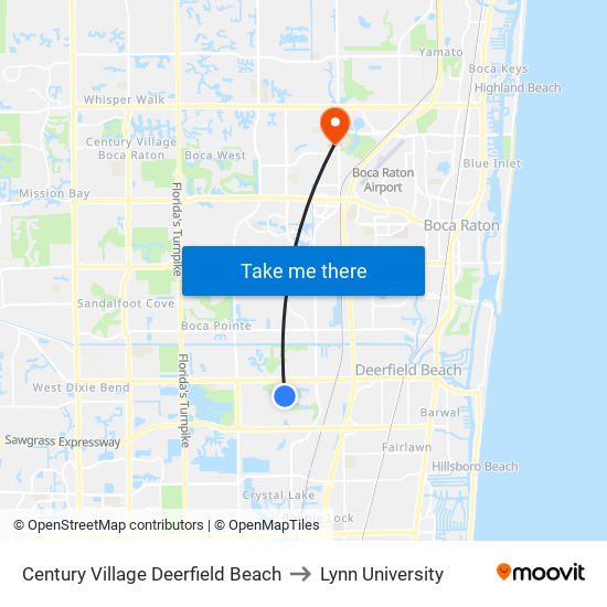 Century Village Deerfield Beach to Lynn University map