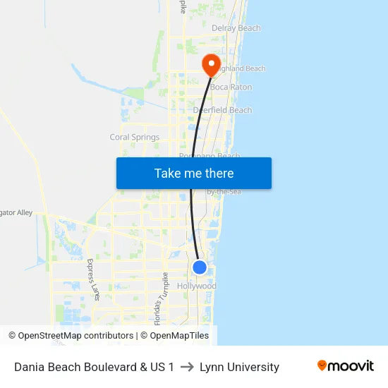 Dania Beach Boulevard & US 1 to Lynn University map