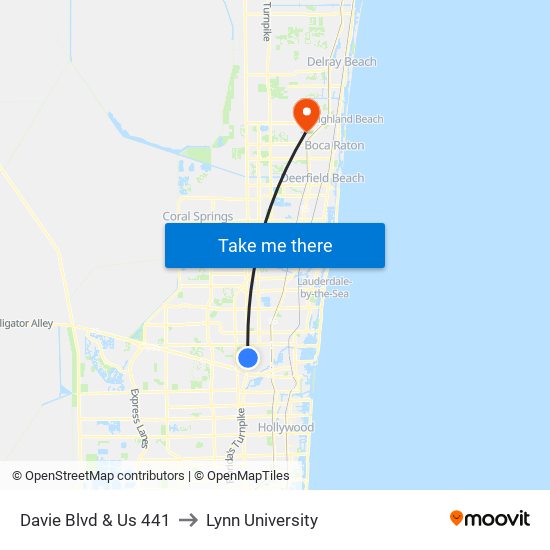 Davie Blvd & Us 441 to Lynn University map