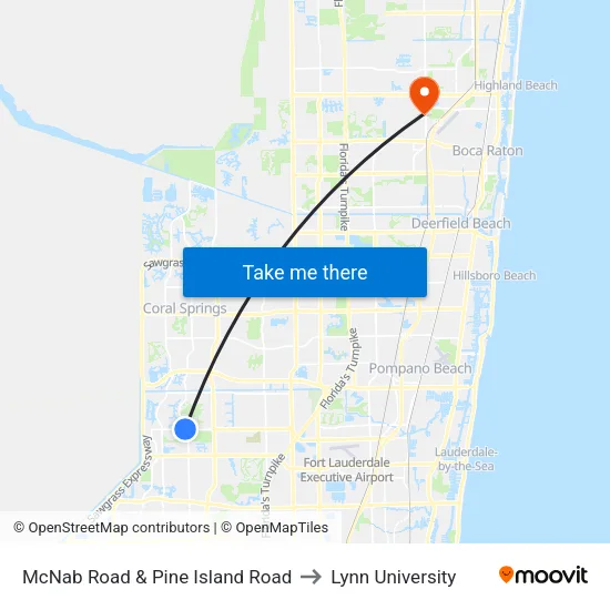 McNab Road & Pine Island Road to Lynn University map