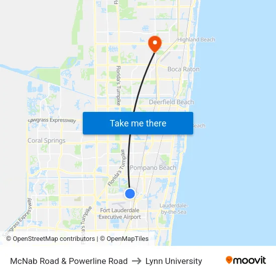 McNab Road & Powerline Road to Lynn University map