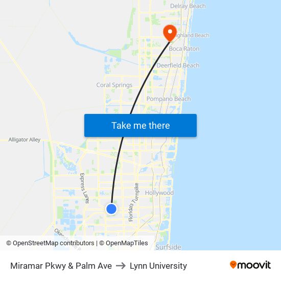 Miramar Pkwy & Palm Ave to Lynn University map