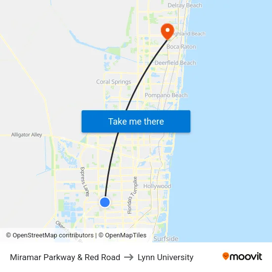 Miramar Parkway & Red Road to Lynn University map