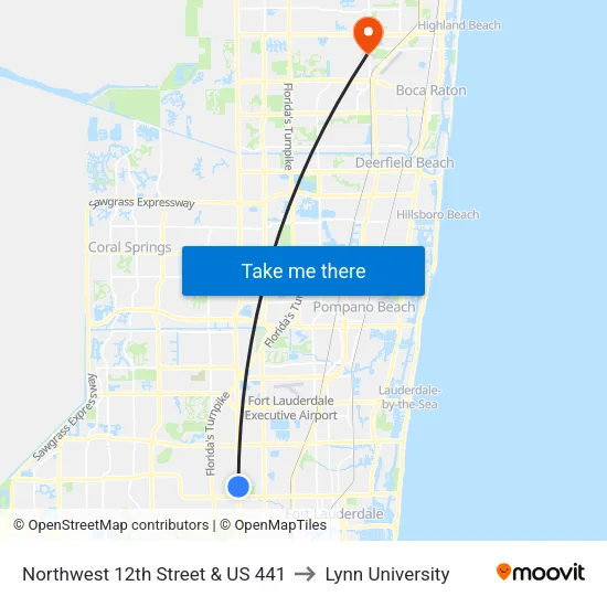Northwest 12th Street & US 441 to Lynn University map