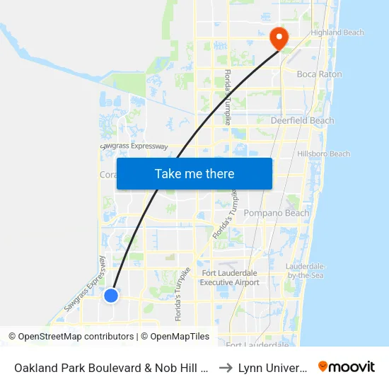 Oakland Park Boulevard & Nob Hill Road to Lynn University map