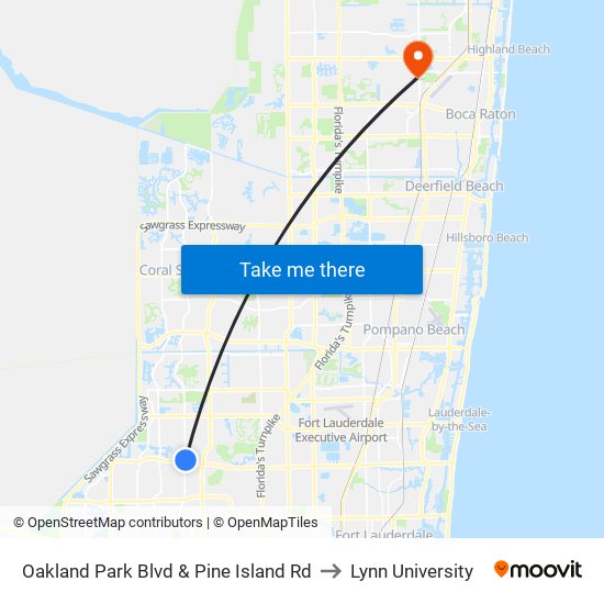 Oakland Park Blvd & Pine Island Rd to Lynn University map