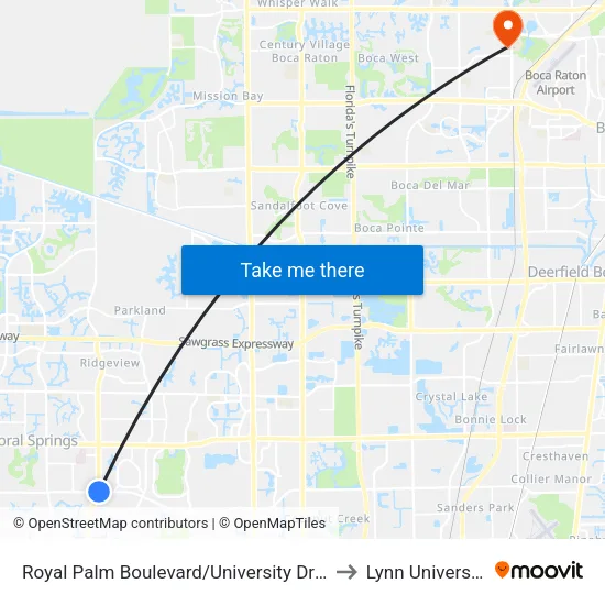 Royal Palm Boulevard/University Drive to Lynn University map