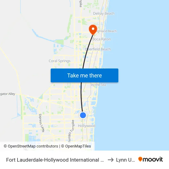 Fort Lauderdale-Hollywood International Airport Griffin Road/Tri-Rail Station to Lynn University map
