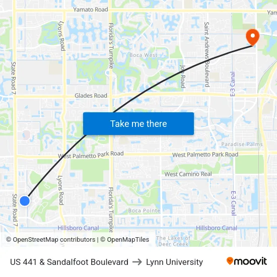 US 441 & Sandalfoot Boulevard to Lynn University map