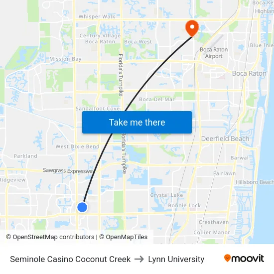 Seminole Casino Coconut Creek to Lynn University map