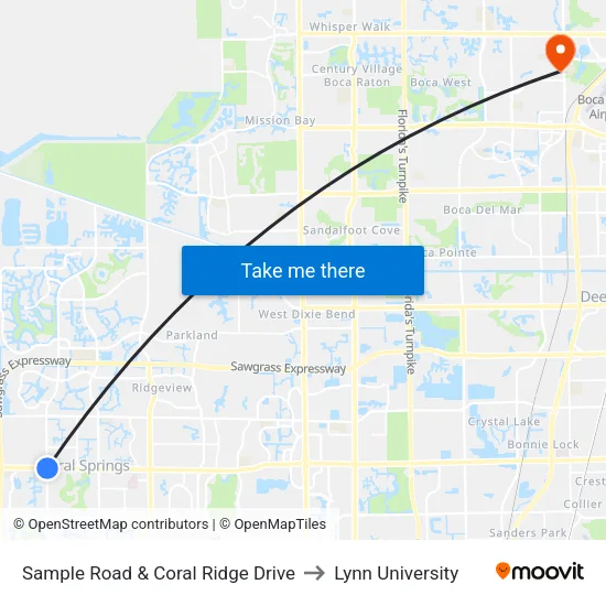 Sample Road & Coral Ridge Drive to Lynn University map