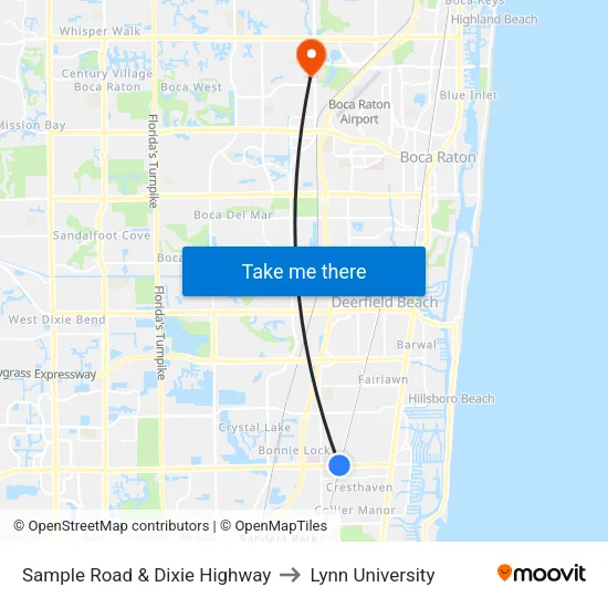 Sample Road & Dixie Highway to Lynn University map