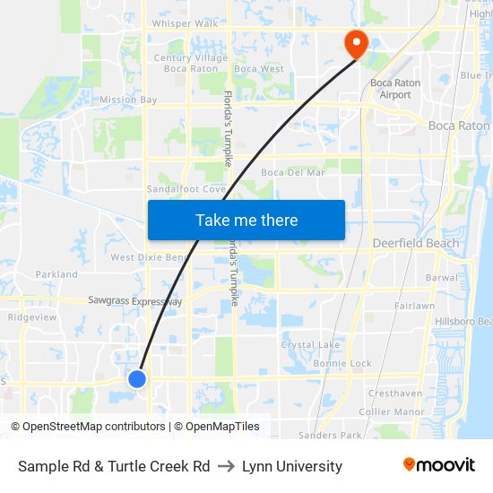 Sample Rd & Turtle Creek Rd to Lynn University map