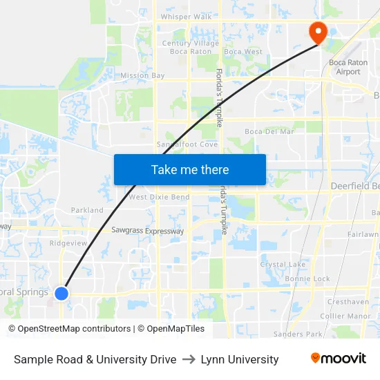 Sample Road & University Drive to Lynn University map