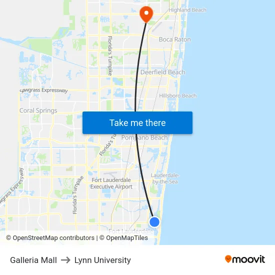Galleria Mall to Lynn University map