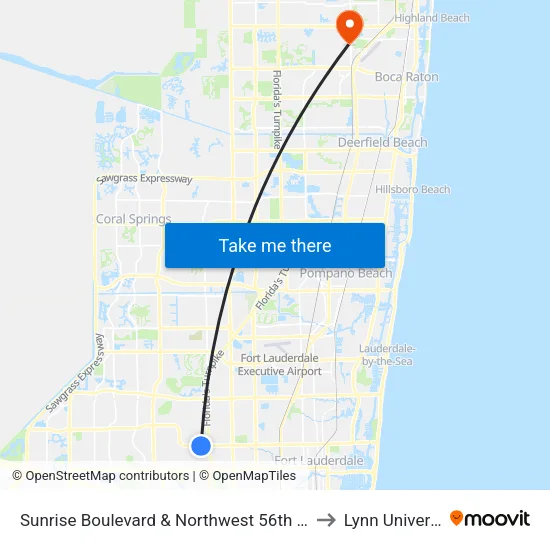 Sunrise Boulevard & Northwest 56th Avenue to Lynn University map