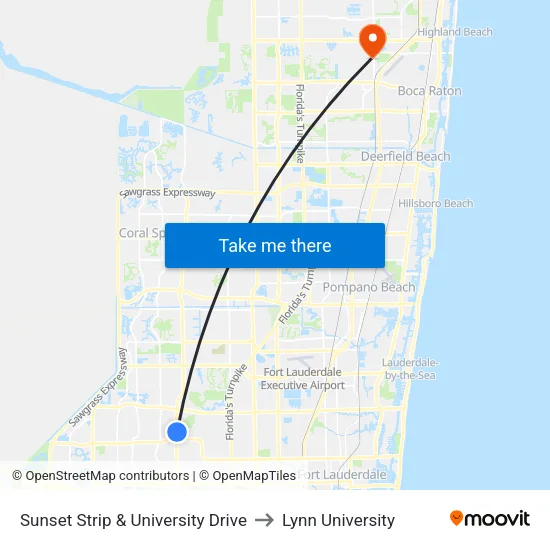 Sunset Strip & University Drive to Lynn University map
