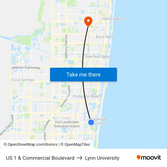 US 1 & Commercial Boulevard to Lynn University map