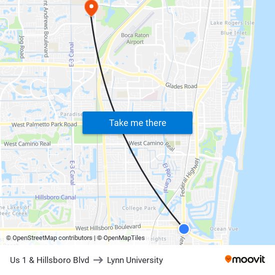 Us 1 & Hillsboro Blvd to Lynn University map