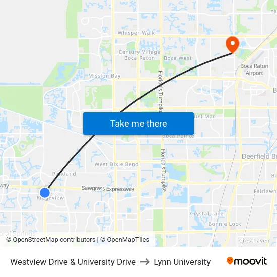 Westview Drive & University Drive to Lynn University map
