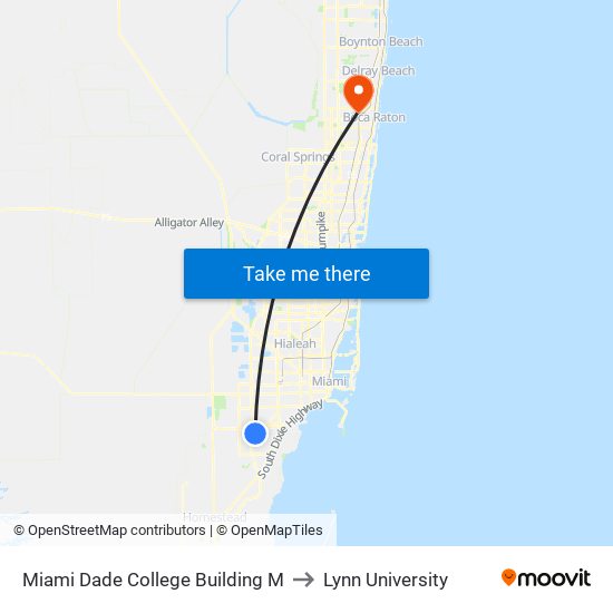 Miami Dade College Building M to Lynn University map