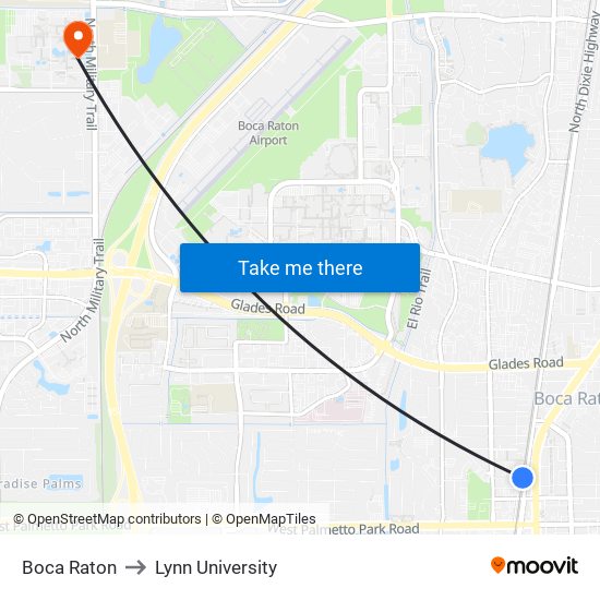 Boca Raton to Lynn University map