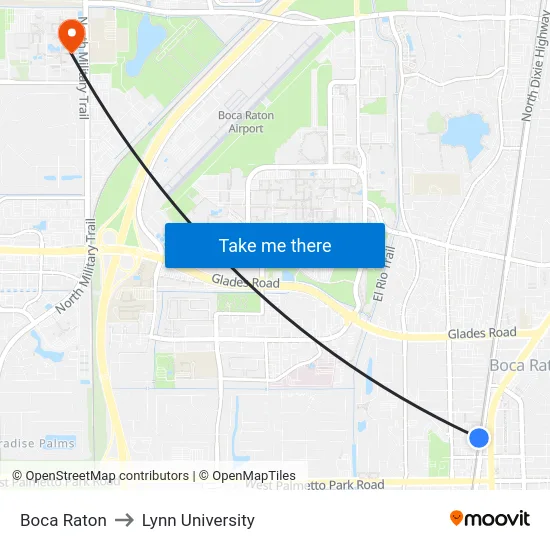 Boca Raton to Lynn University map