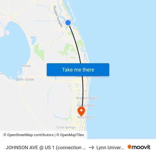 JOHNSON AVE @ US 1 (connection point) to Lynn University map