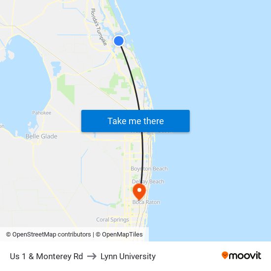 Us 1 & Monterey Rd to Lynn University map