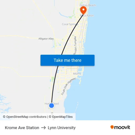 Krome Ave Station to Lynn University map