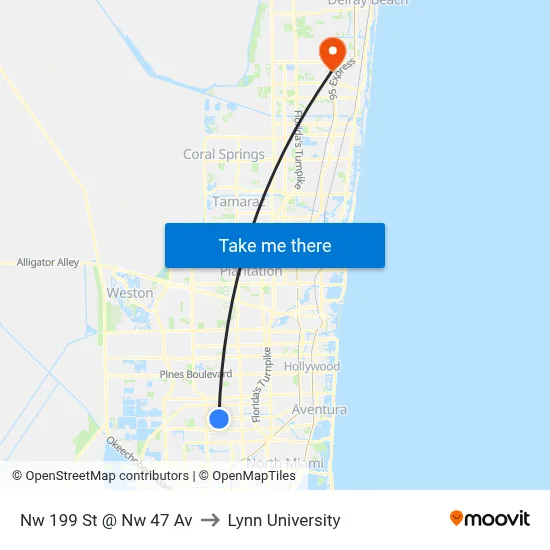 Nw 199 St @ Nw 47 Av to Lynn University map