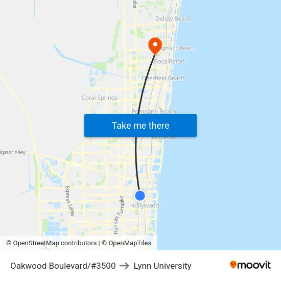 Oakwood Boulevard/#3500 to Lynn University map
