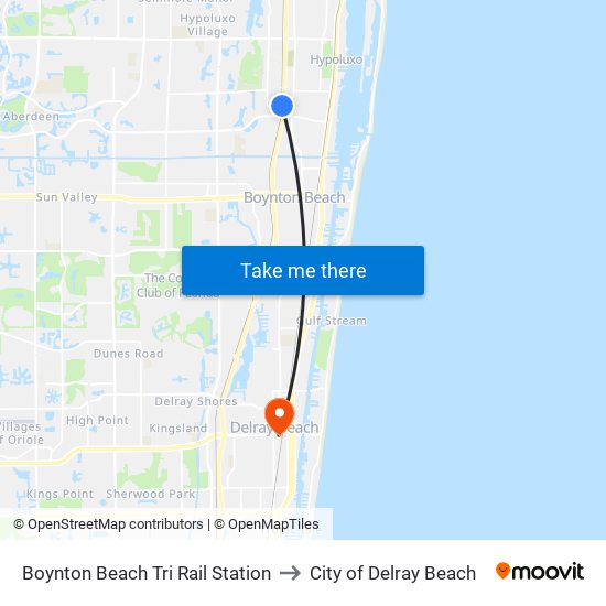 Boynton Beach Tri Rail Station to City of Delray Beach map