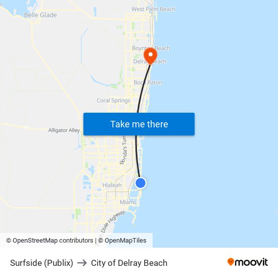 Surfside (Publix) to City of Delray Beach map