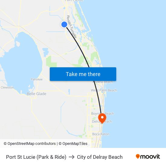 Port St Lucie (Park & Ride) to City of Delray Beach map