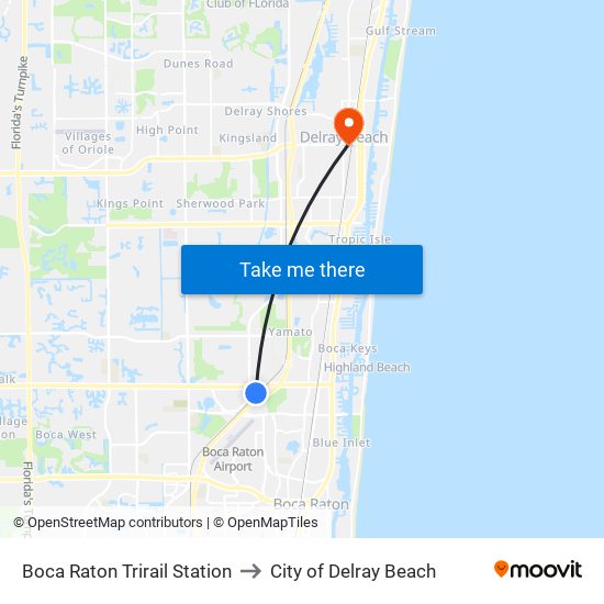Boca Raton Trirail Station to City of Delray Beach map