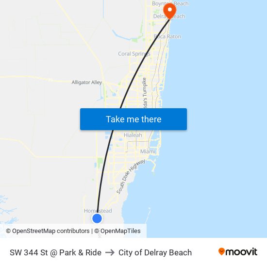 SW 344 St @ Park & Ride to City of Delray Beach map