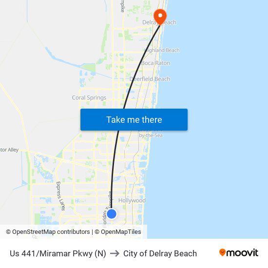 US 441/MIRAMAR PKWY (N) to City of Delray Beach map