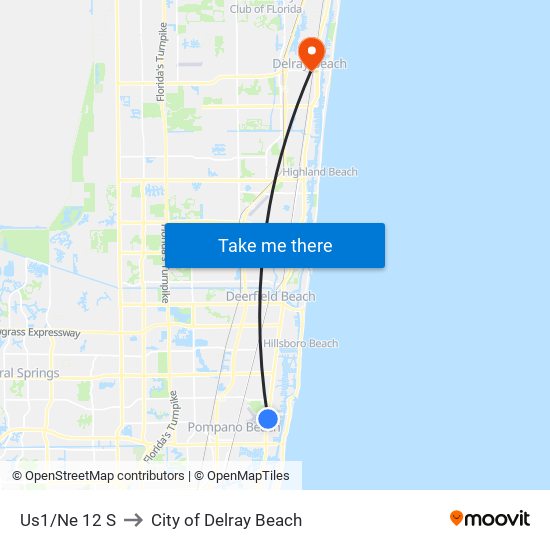 Us1/Ne 12 S to City of Delray Beach map