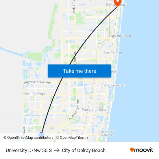 University D/Nw 50 S to City of Delray Beach map