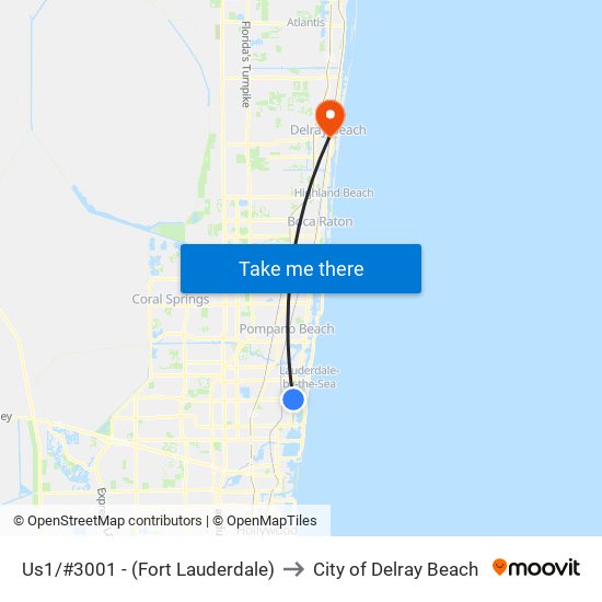 Us1/#3001 - (Fort Lauderdale) to City of Delray Beach map