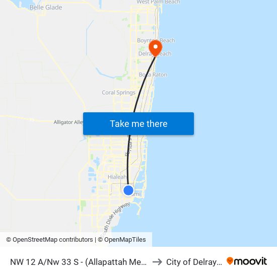NW 12 A/Nw 33 S - (Allapattah Metrorail Station) to City of Delray Beach map