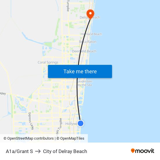 A1A/GRANT S to City of Delray Beach map