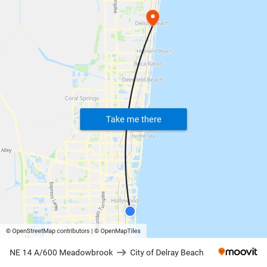 NE 14 A/600 Meadowbrook to City of Delray Beach map